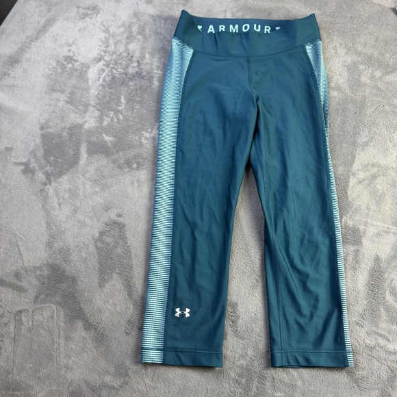 Under Armour Leggings Womens Medium HeatGear Compression Capri Striped Athletic - Picture 1 of 11